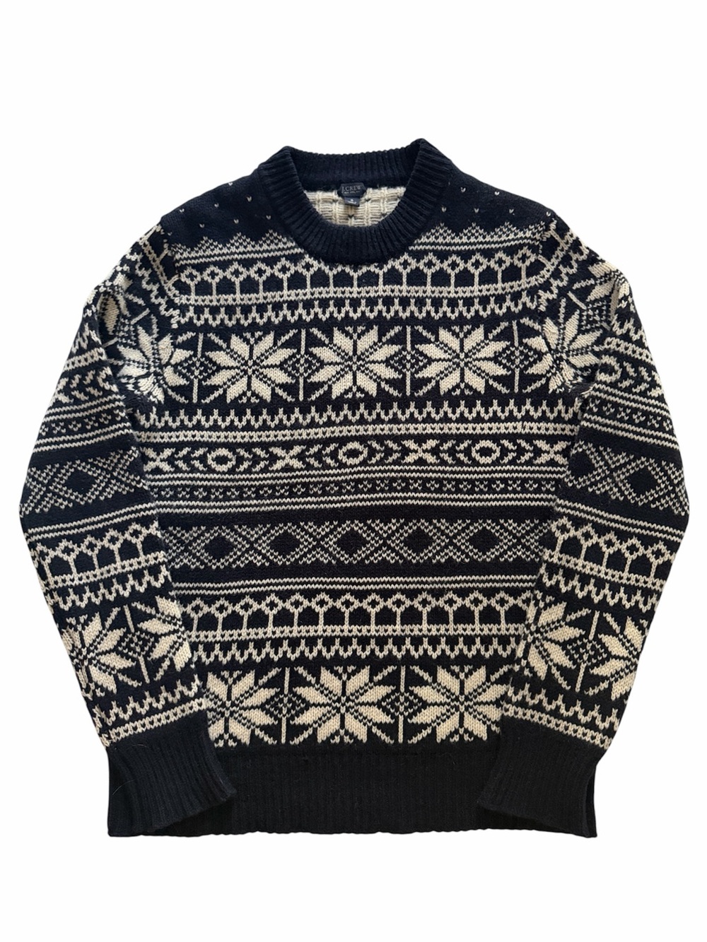 J.Crew Men’s S 100% Lambswool Fair Isle Nordic Snowflake Sweater Navy Ivory